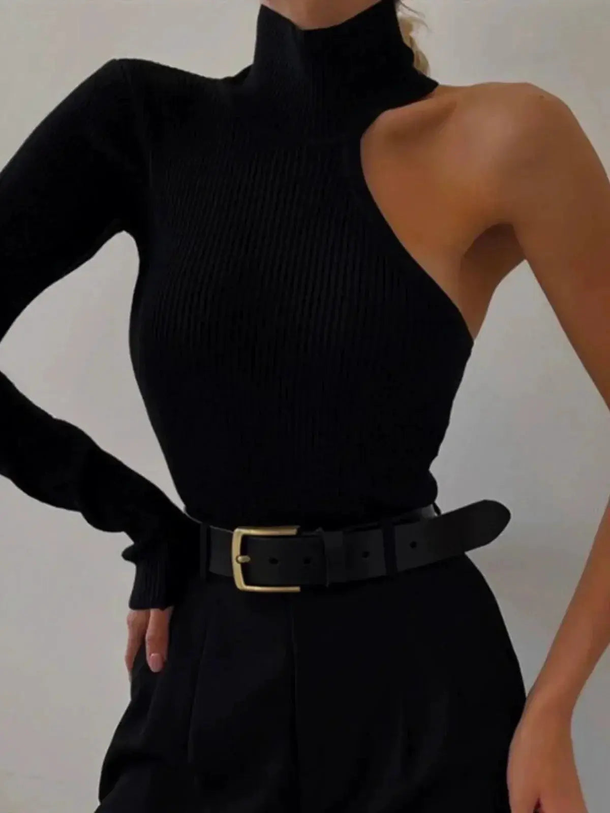 Off Shoulder One Sleeve Top Street Style Autumn Chic
