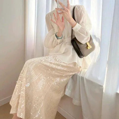 Elegant Ruffle Shirt With Waist Control Glamour Silhouette