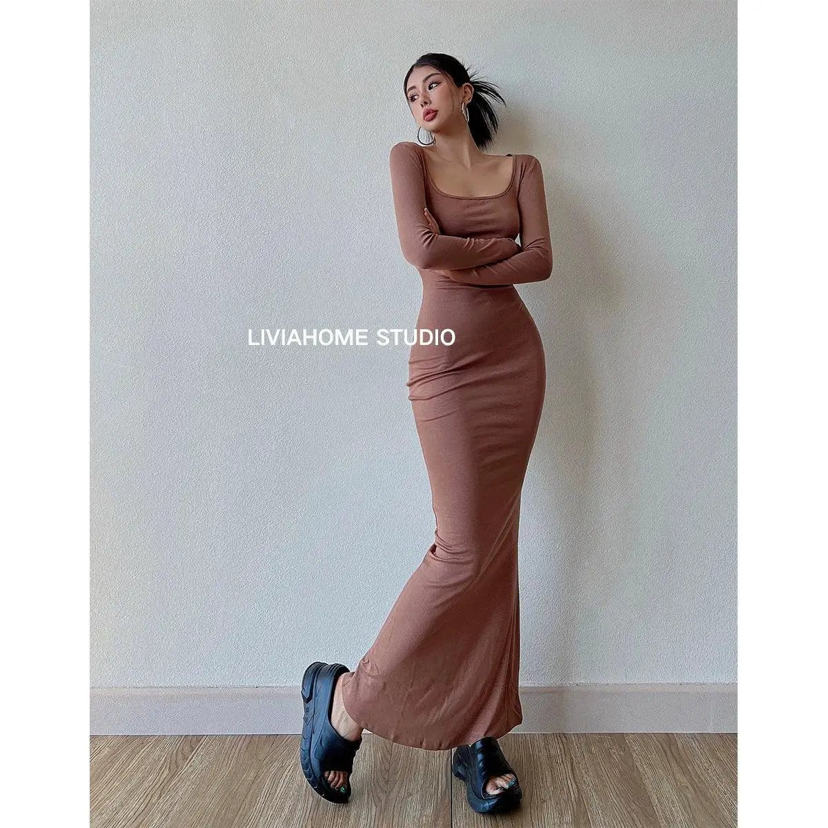 Fishtail Sheath Dress Seductive Square Collar Versatile
