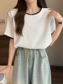 Contrast Color Shoulder Tee Chic Summer Style Eye-catching Comfort