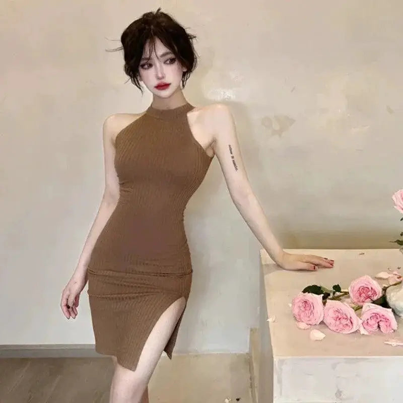 Charming Halter Sheath Skirt With Elegant Open Slit Design