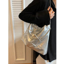 Silver Bow Tote Bag Chic PU Shoulder Bag with Bow Detail