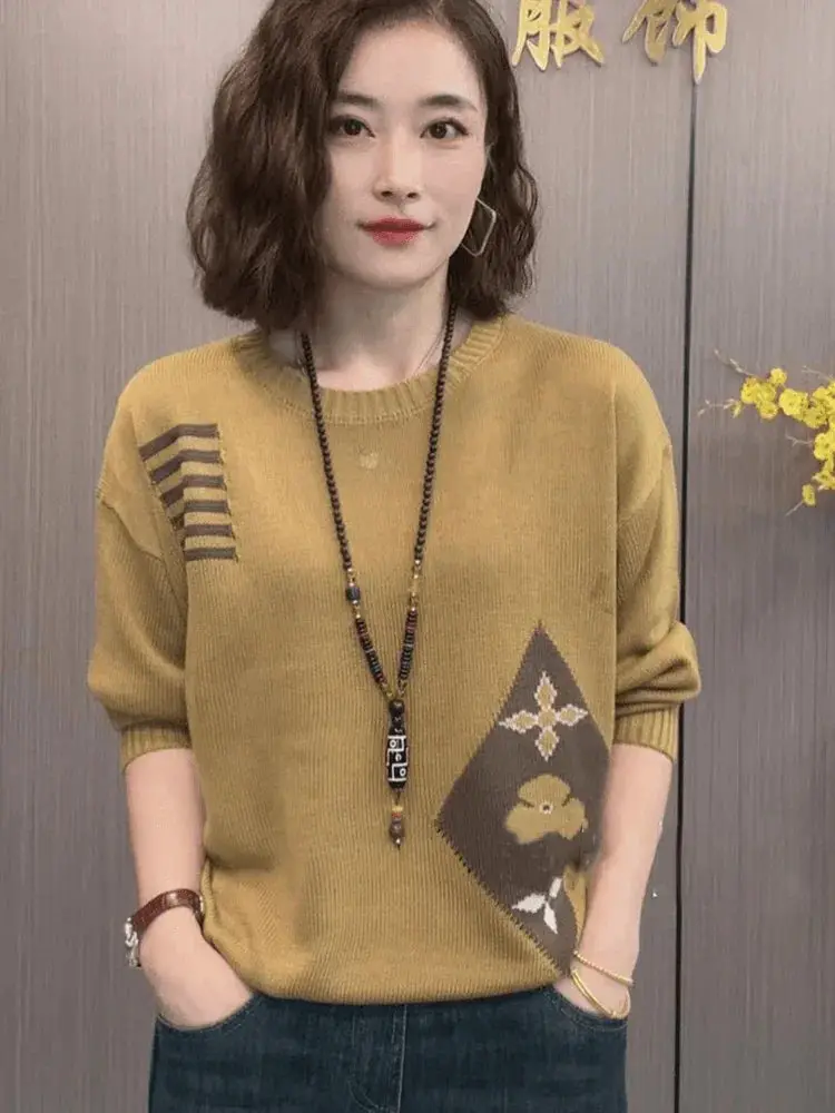 Ethnic Jacquard Sweater Cozy Wool Blend Chic Comfort