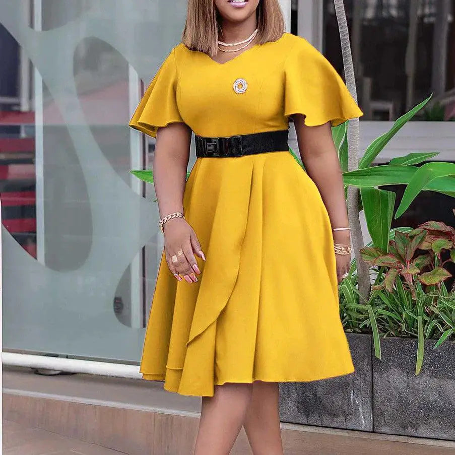 Urban Wind Flared Sleeves Dress Plus Size Chic Style