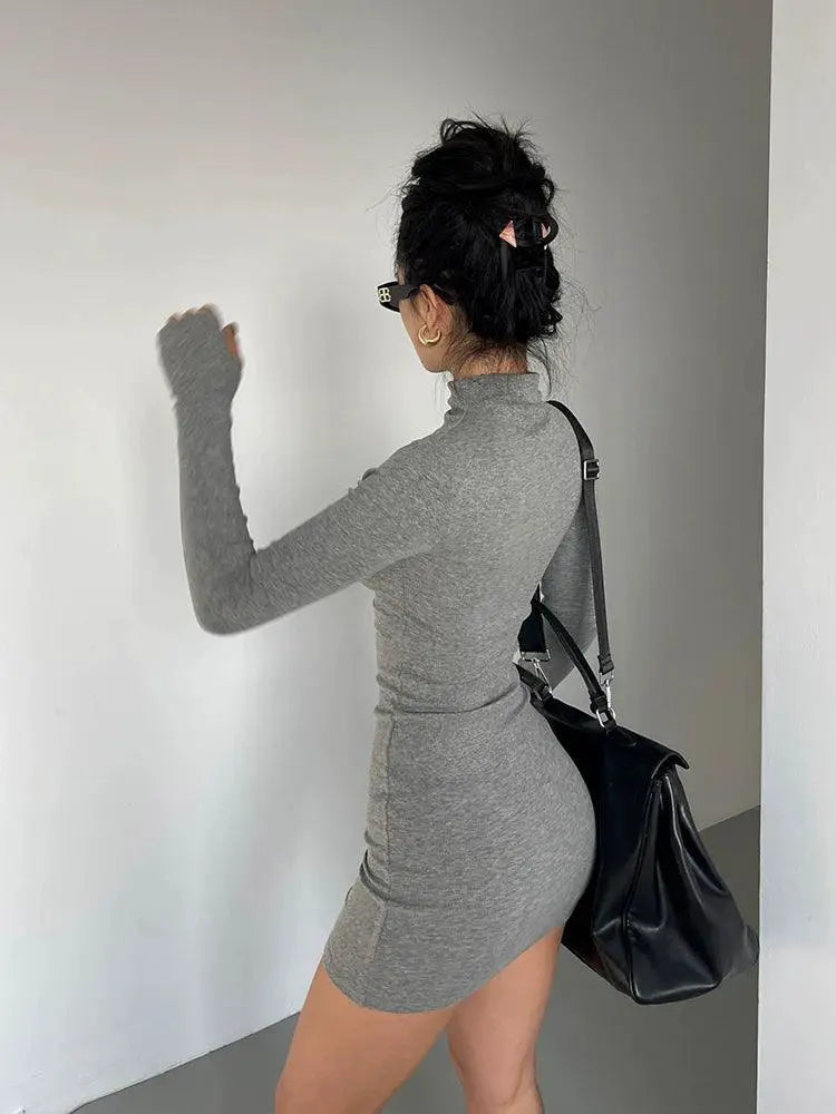 Half Turtleneck Dress Chic Autumn Fashion Statement Style