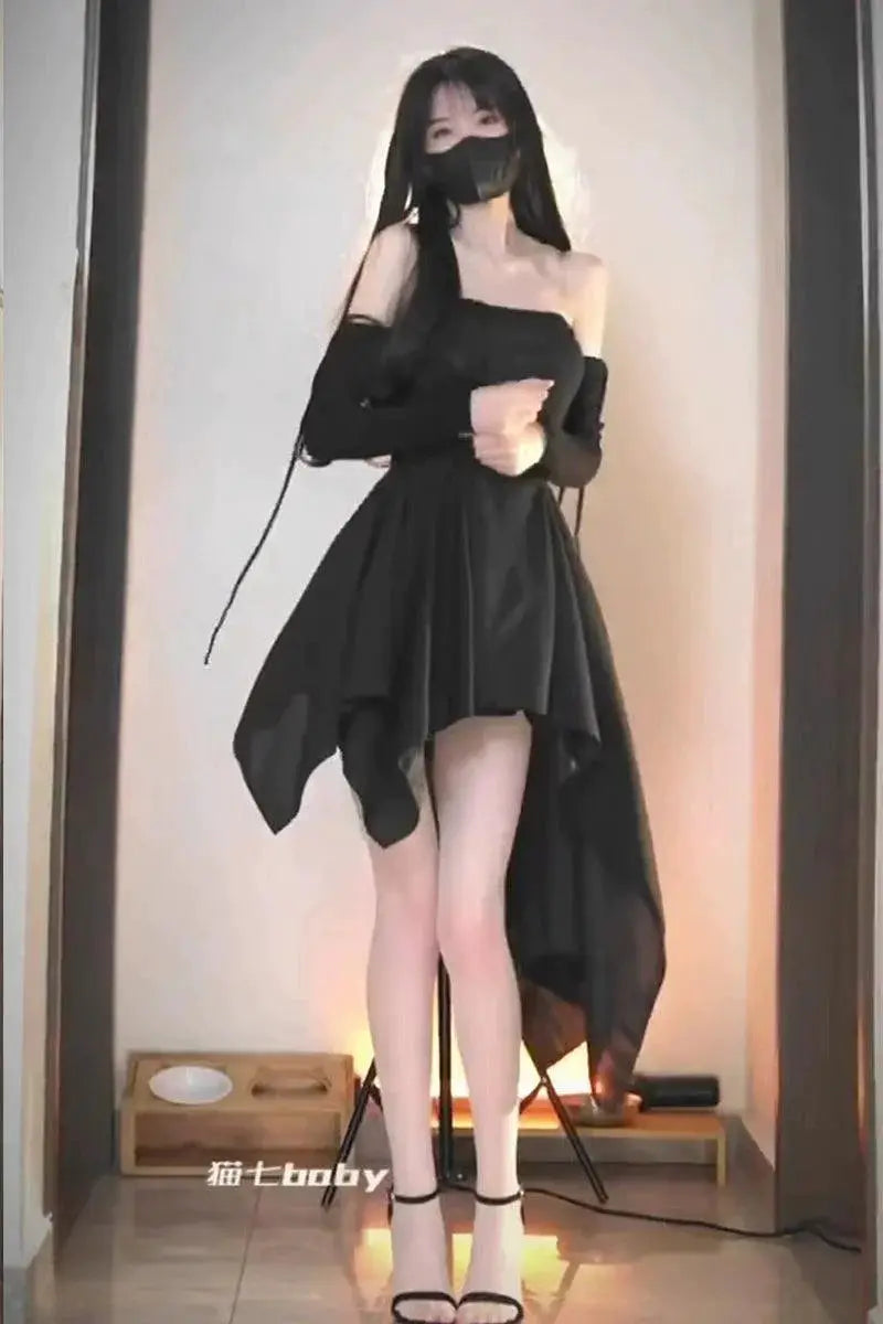 Socialite Irregular Summer Black Slim Fit Tube Top Hemline