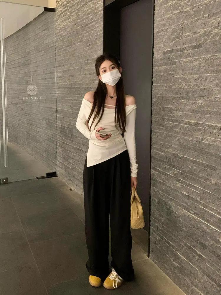 Off Shoulder Long Sleeve T Shirt Urban Elegance Modern Style