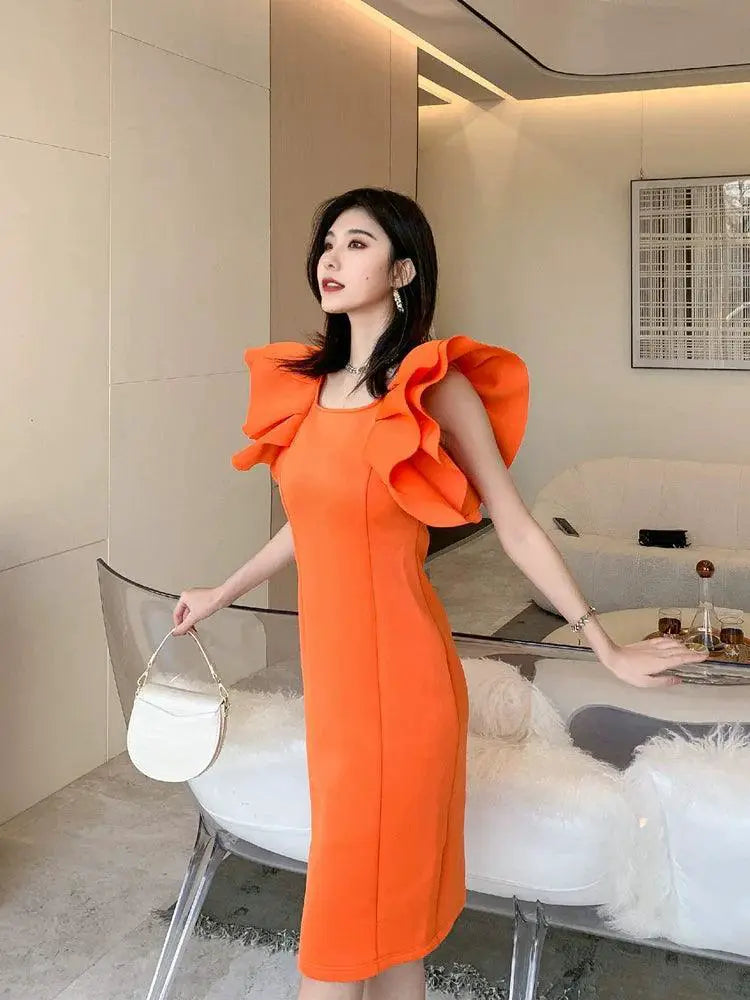 Dollytang Slim Fit Host Dress Elegant Retro Style Sleeves