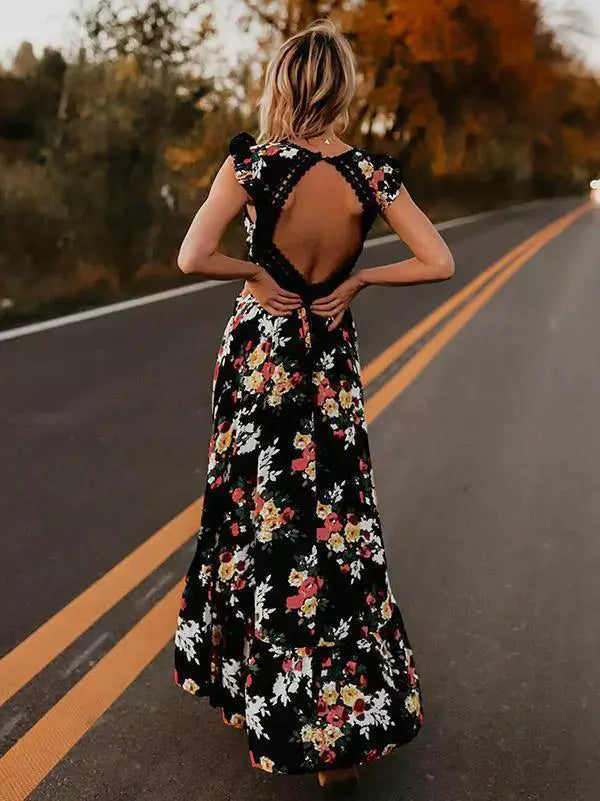 Floral Backless Beach Dress Boho Chic Summer Style