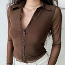 Go Girl V Collar Mesh Shirt Chic Street Style Top for Women
