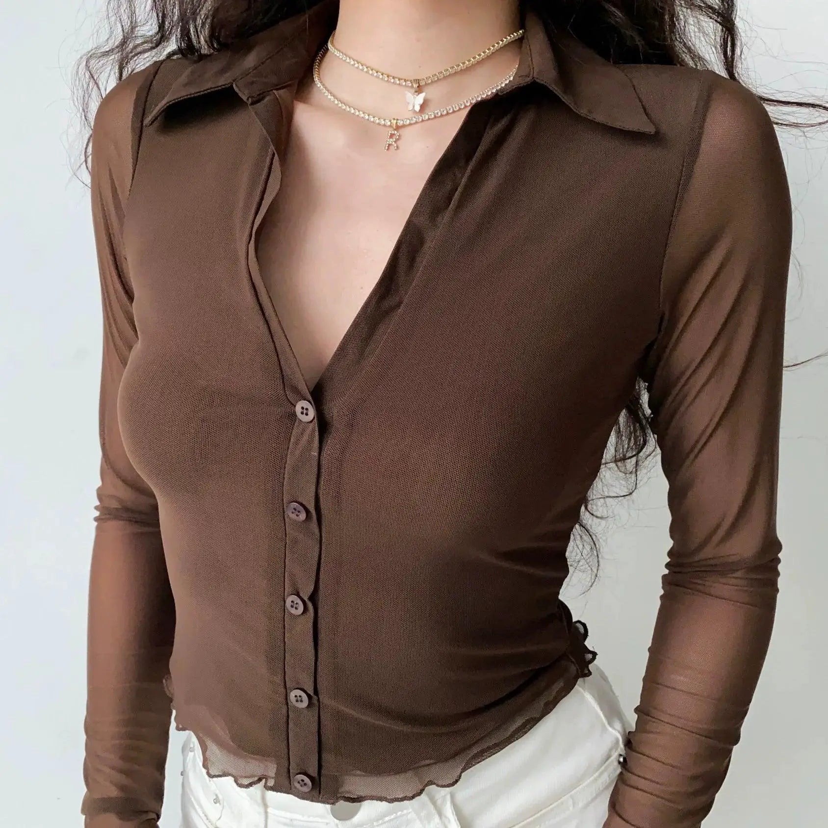 Go Girl V Collar Mesh Shirt Chic Street Style Top For Women