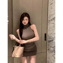 Spring Chic: Elegant Sleeveless Pile Collar Dress