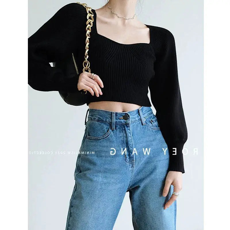 French Style Off Shoulder Knit Top Sophisticated Allure