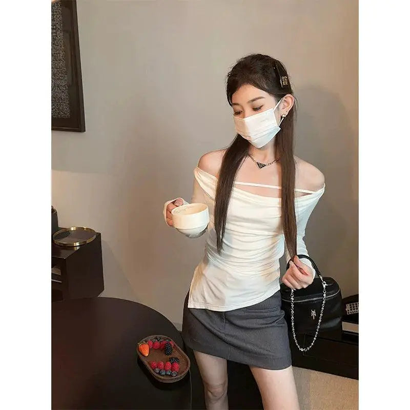 Off Shoulder Long Sleeve T Shirt Urban Elegance Modern Style