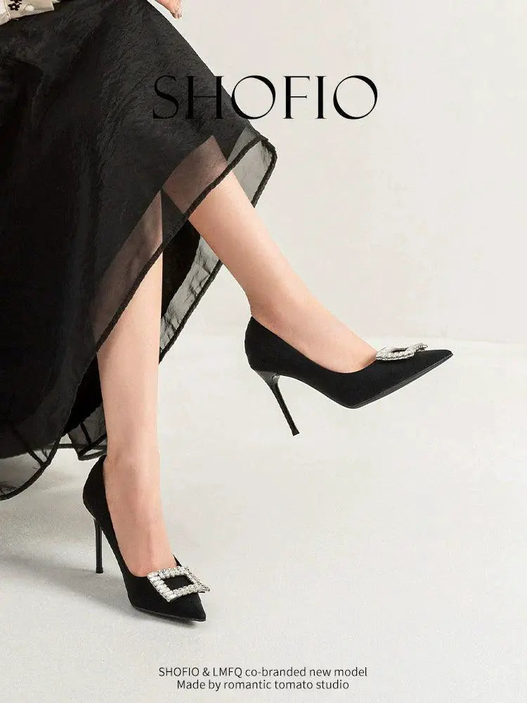 Genuine Leather Rhinestone High Heels For Stylish Women
