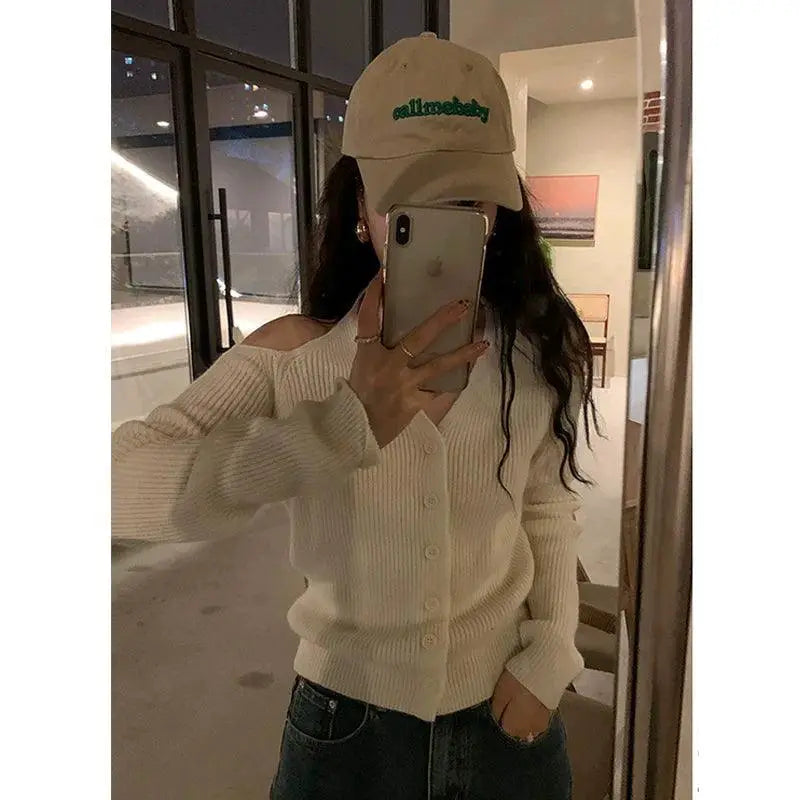 Knitted Halter Cardigan Off Shoulder Winter Wear For Women