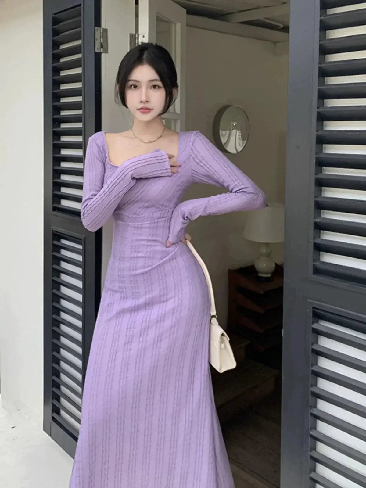 Instahot Purple Dress Chic Slim Fit Square Neck Design
