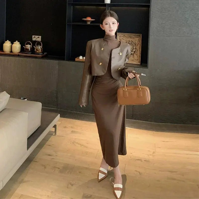 Maillard Salt Leather Turtleneck Coat Winter Style Essential