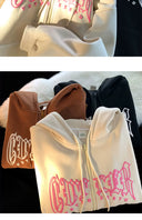 Autumn Puff Print Hooded Cardigan Sweater For Teens