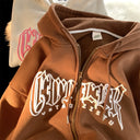 Autumn Puff Print Hooded Cardigan Sweater For Teens