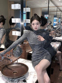 Shimmering Chain Detail Mini Dress: Fall Fashion Glow Chic