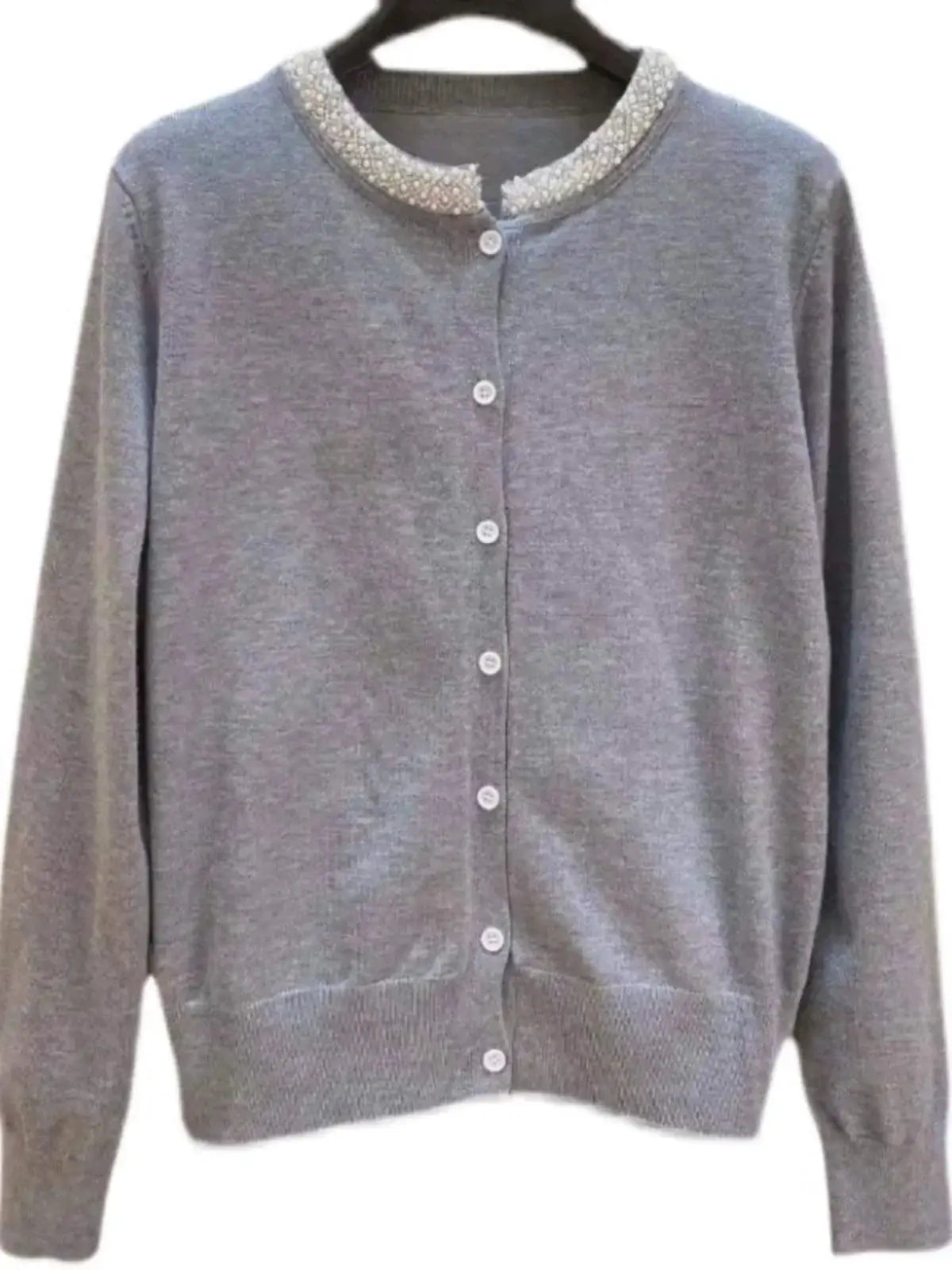 White Wool Cardigan With Beaded Detailing For Autumn