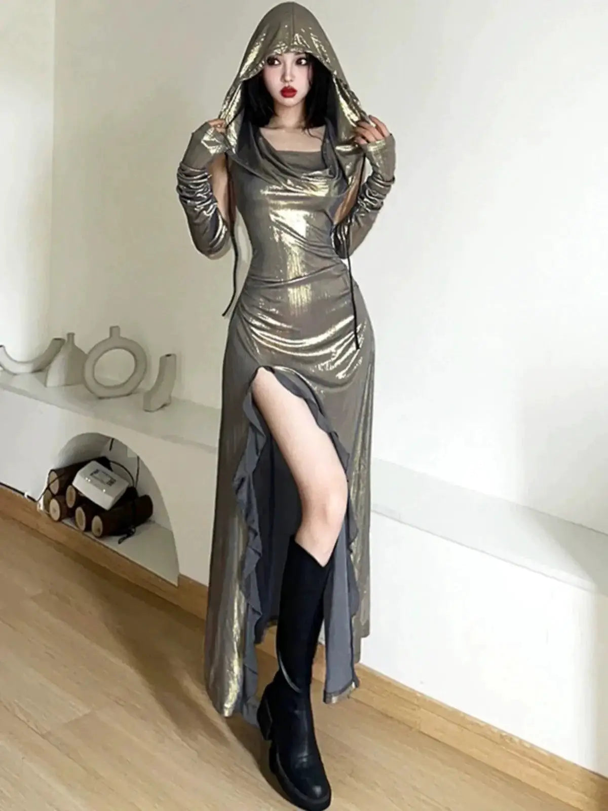 Kliou Glossy Swing Tie Dress for Elegant Summer Fashion