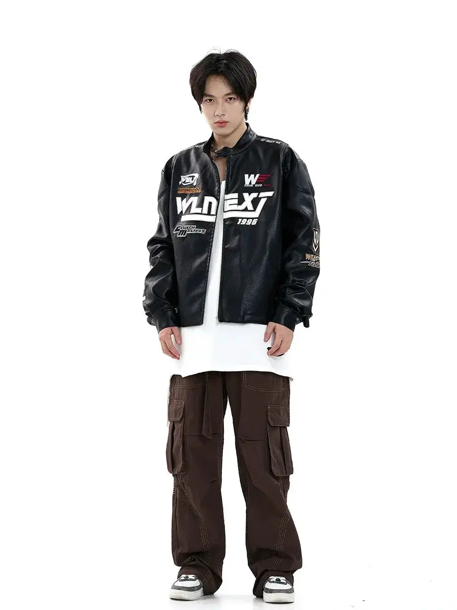 Langs American Retro Leather Racing Suit Faux Leather