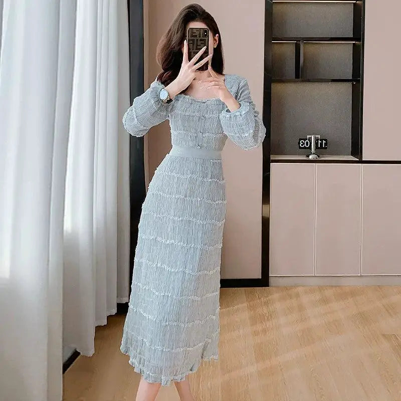 French Chiffon A Line Dress For Women Sophisticated Style