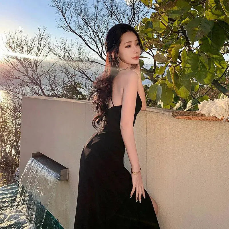Black V Neck Backless Dress For Elegant Style Events