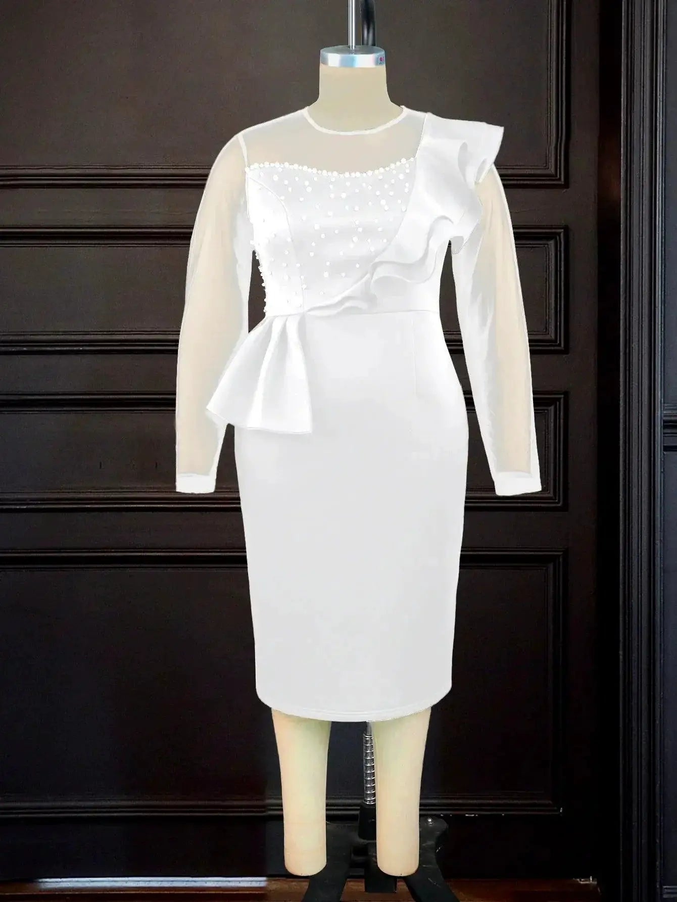 Elegant Mesh Beads Plus Size Party Dress Glamour Chic