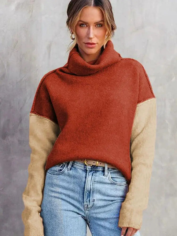 Fall Winter Arrival Color Matching Turtleneck Sweater Women