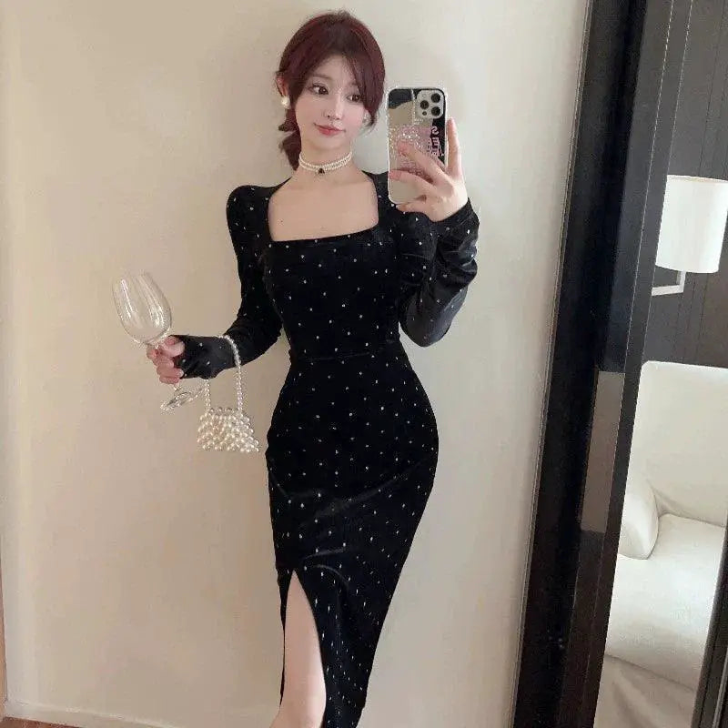 Bronzing Velvet Banquet Dress Luxurious Winter Evening Gown