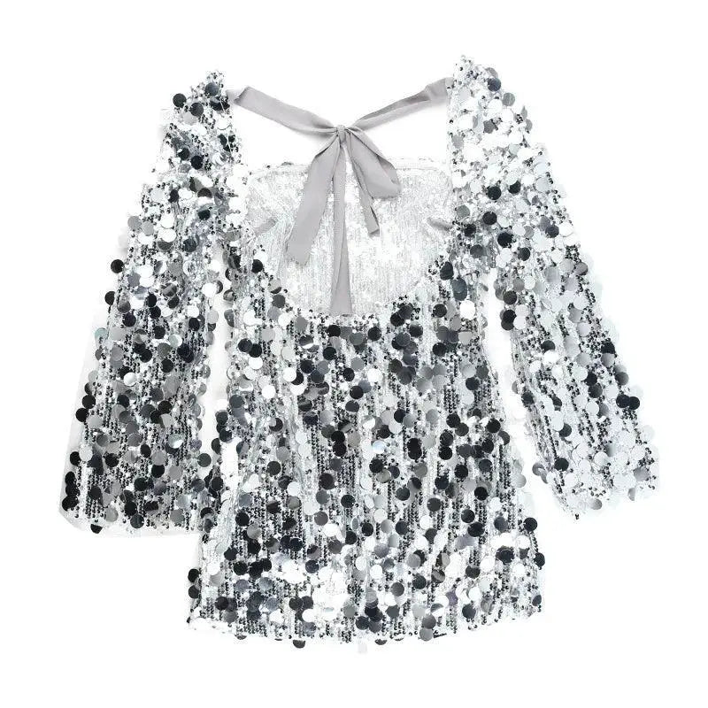 Glamorous Sequined Silver Dress For Socialite Statement