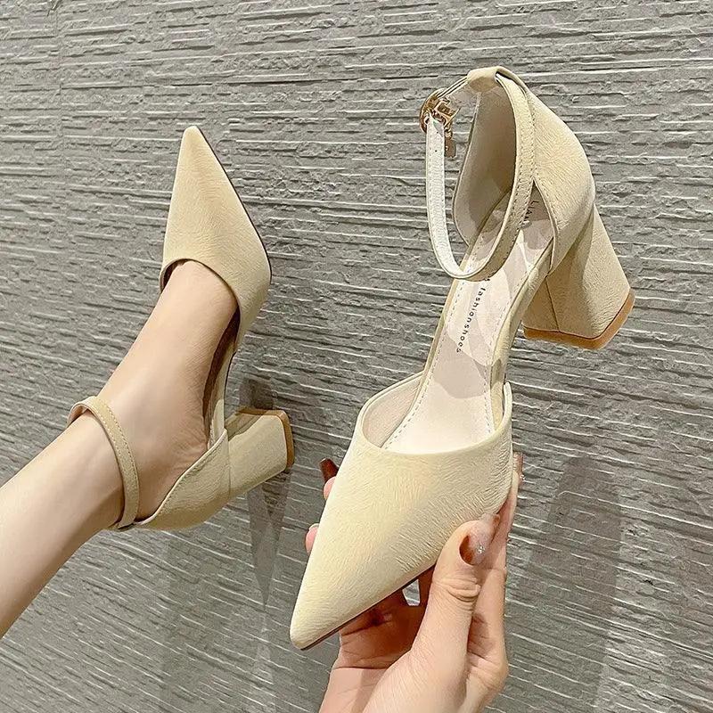 Chunky Heel Black Women Shoes French Winter Style 2022