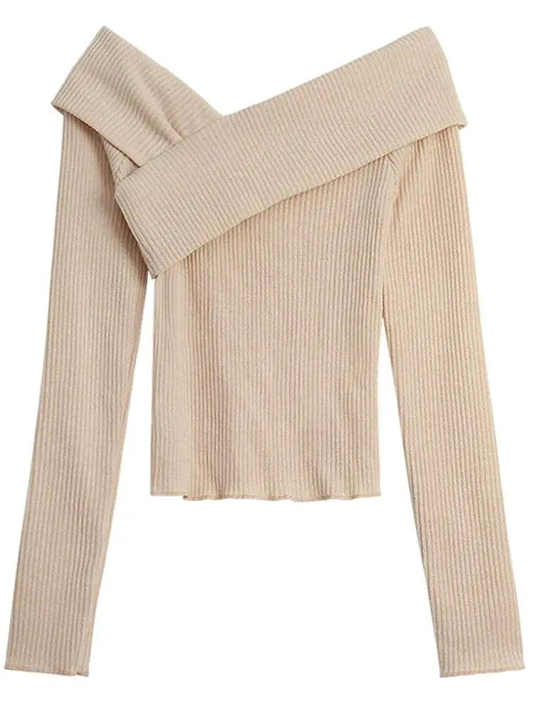 Off Shoulder Long Sleeve Sweater Korean Fashion Statement