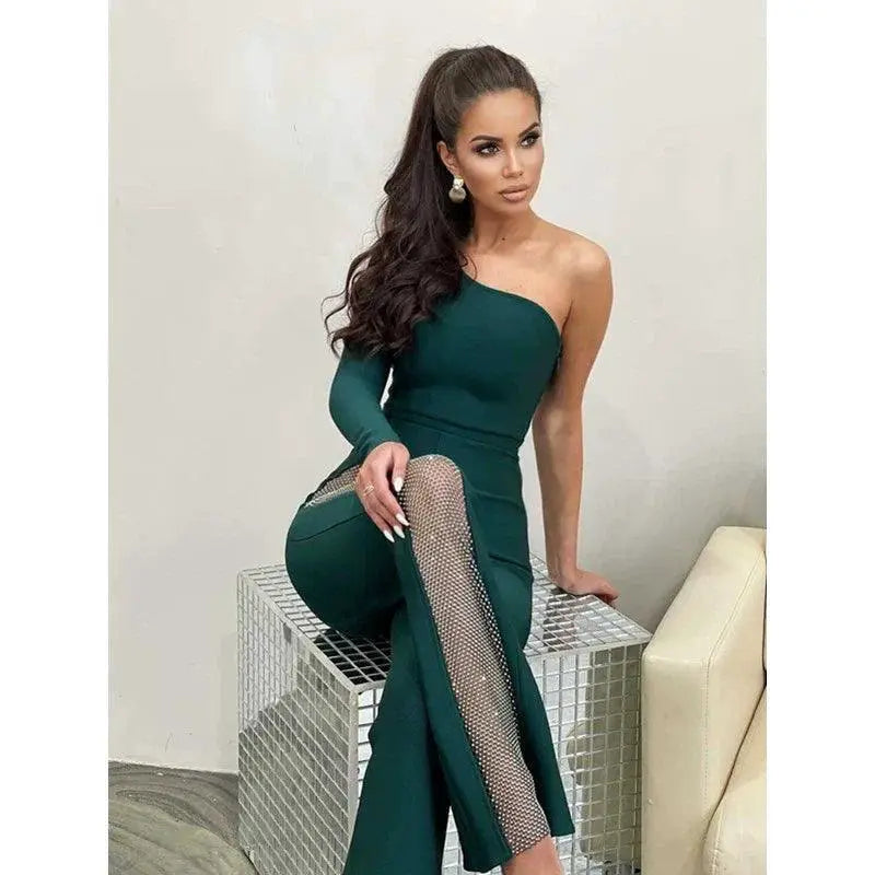 Sultry Sheer One Shoulder Jumpsuit Elegant Versatile Style