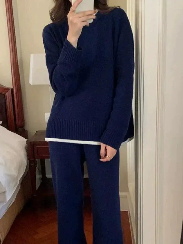 Classic Style Cashmere Sweater Set For Women Two Piece