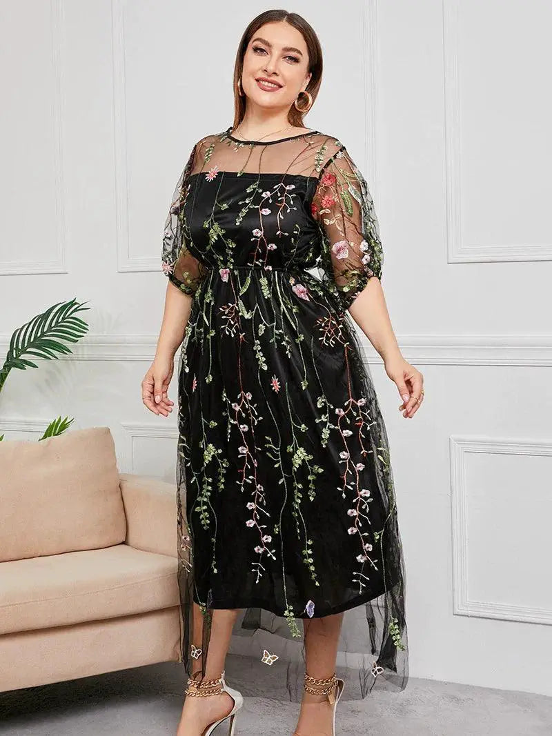 Mesh Embroidered Lace Dress Elegant Summer Statement Piece