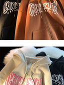 Autumn Puff Print Hooded Cardigan Sweater For Teens