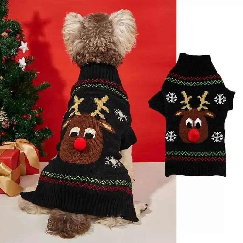Christmas Dog Sweater Red Nose Deer Pet Clothes For Dogs