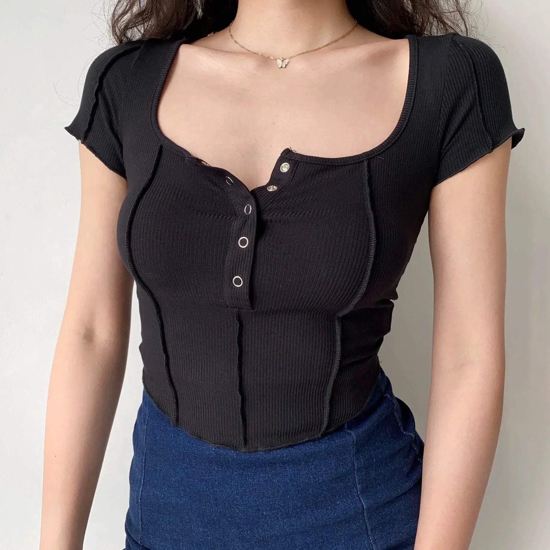 Go Chic U Collar Top Elegant Street Style Fashion Staple