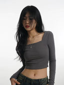 Square Neckline Long Sleeve Tee Urban Chic Fashion Statement