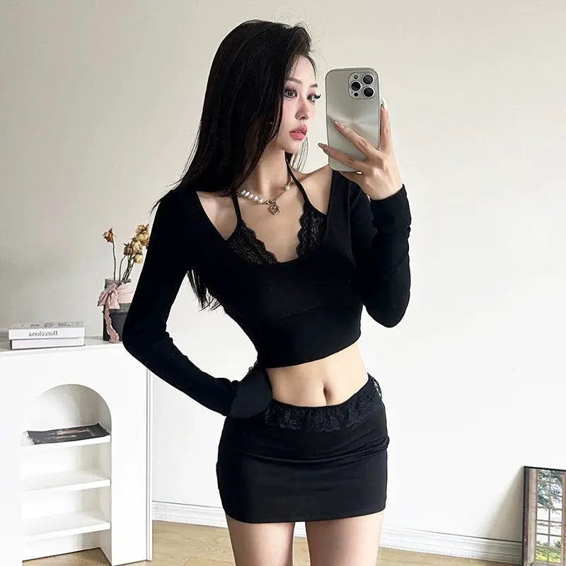 Pure Desire Lace Patchwork Two Piece Chic Womens Fashion
