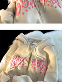 Autumn Puff Print Hooded Cardigan Sweater For Teens