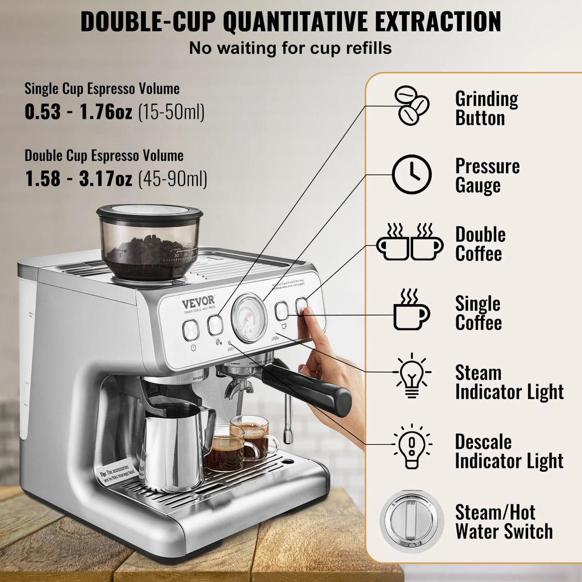 SucceBuy Espresso Machine with Grinder Semi-Automatic — product view 5
