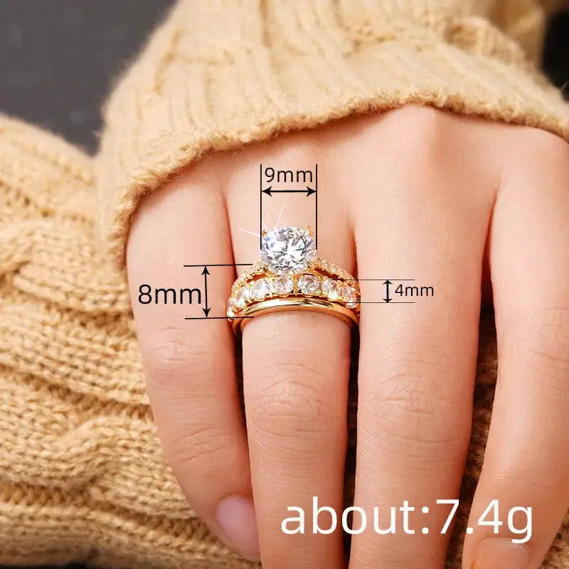 Temperament Ring 3-Piece Set with Moissanite Elegant Diamond Ring Wedding Party Matching Ring Romantic Jewelry Gift Wedding Engagement Anniversary Gift Girlfriend Valentine's Day Gift Wholesale Giving Her Valentine's Day Gift