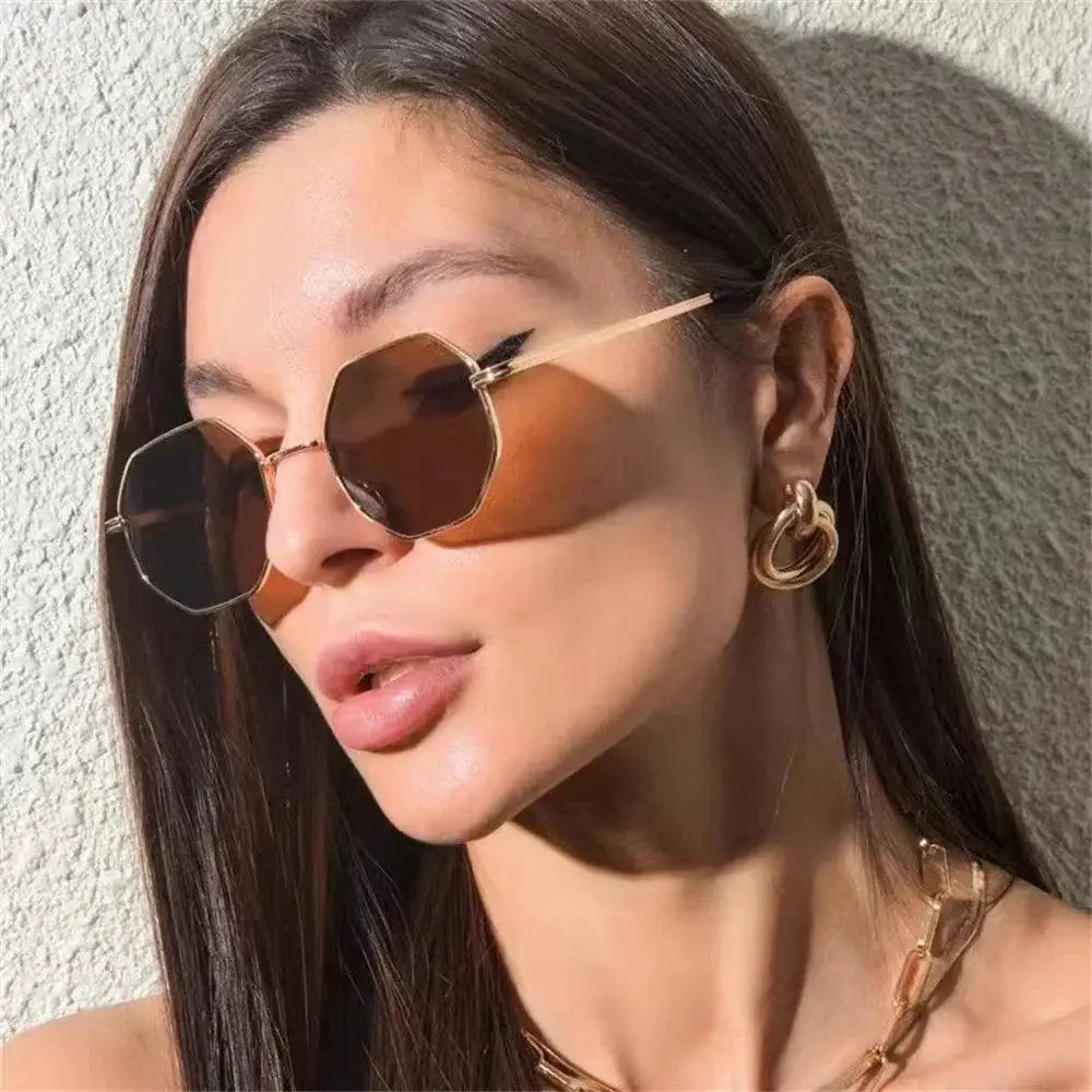 Vintage Octagon Metal Sunglasses For Men And Women 2024