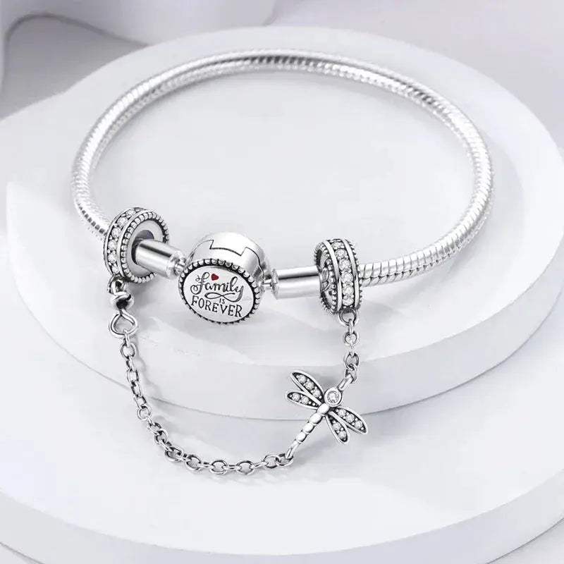 Silver Plated Safety Chain Pink Cat Moon Star Charm