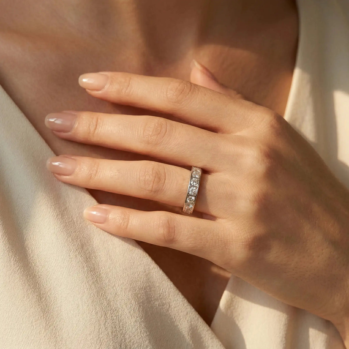 Moissanite Ring in Sterling Silver Minimalist — product view 4
